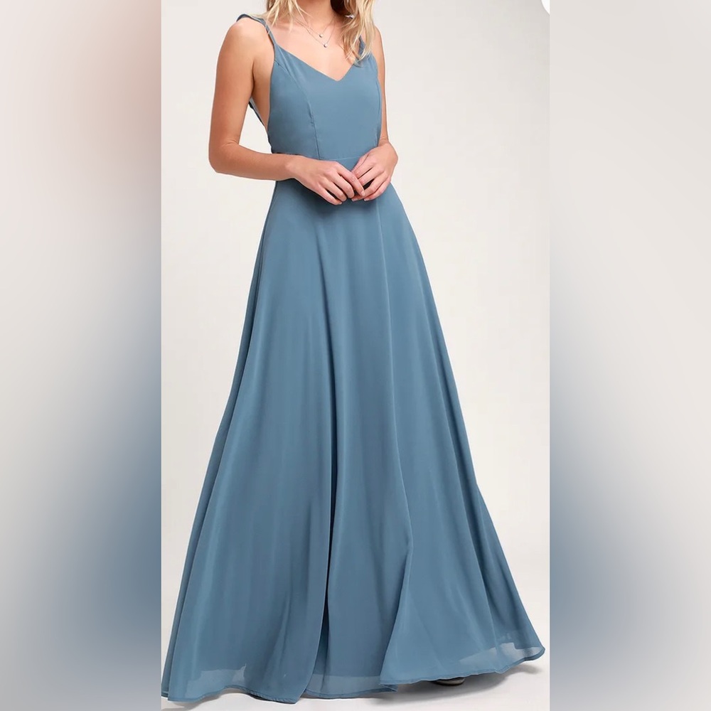 Lulus Slate Blue Maxi Bridesmaid Dress